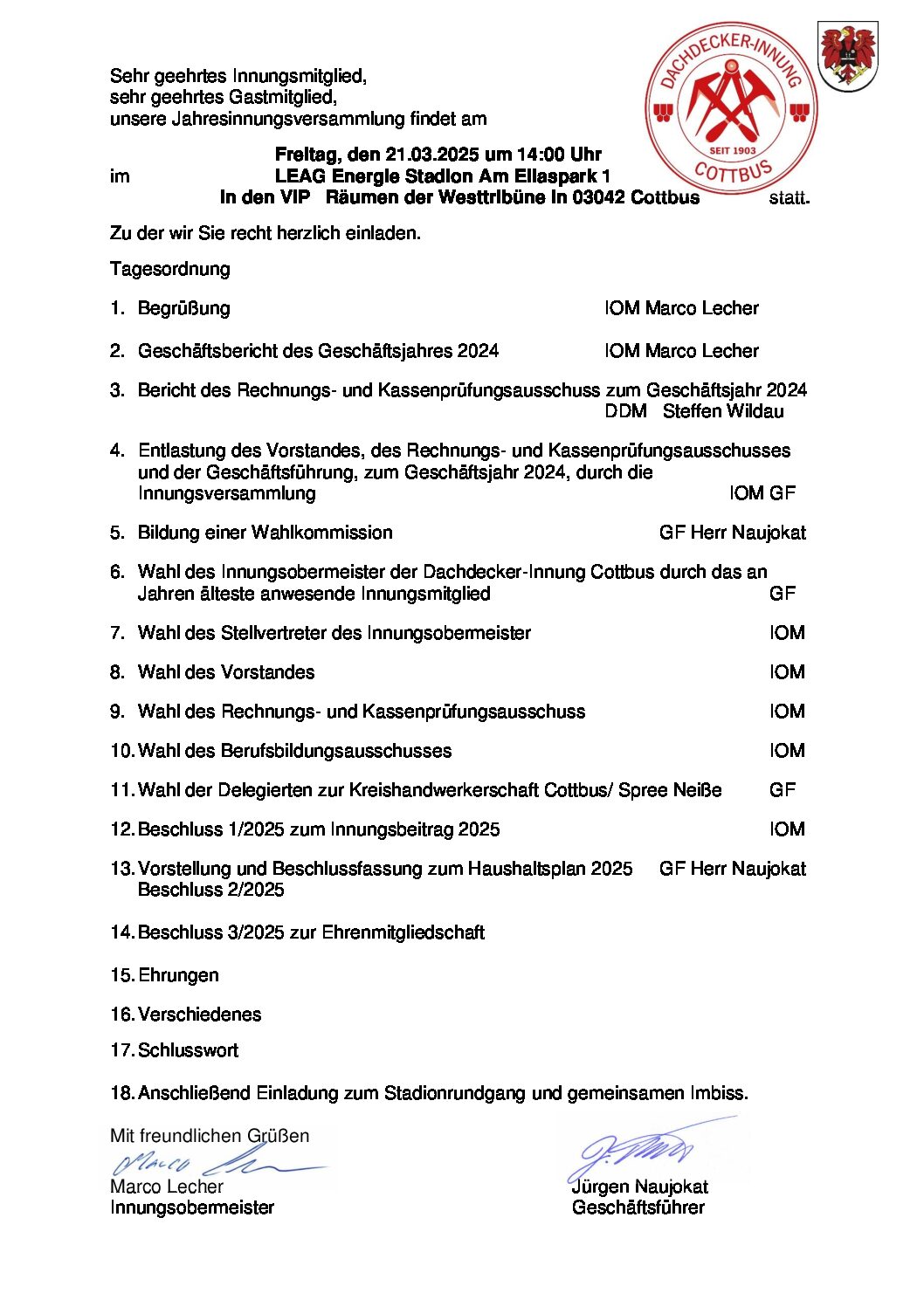 Die Dachdecker-Innung Cottbus hat alles gut bedacht